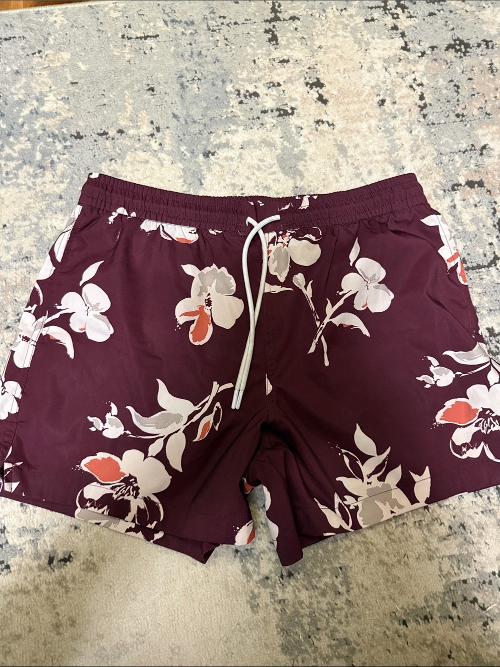Abercrombie & Fitch Maroon Floral Elastic Waist Swim Shorts